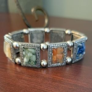 Stone chip bracelet set in silver